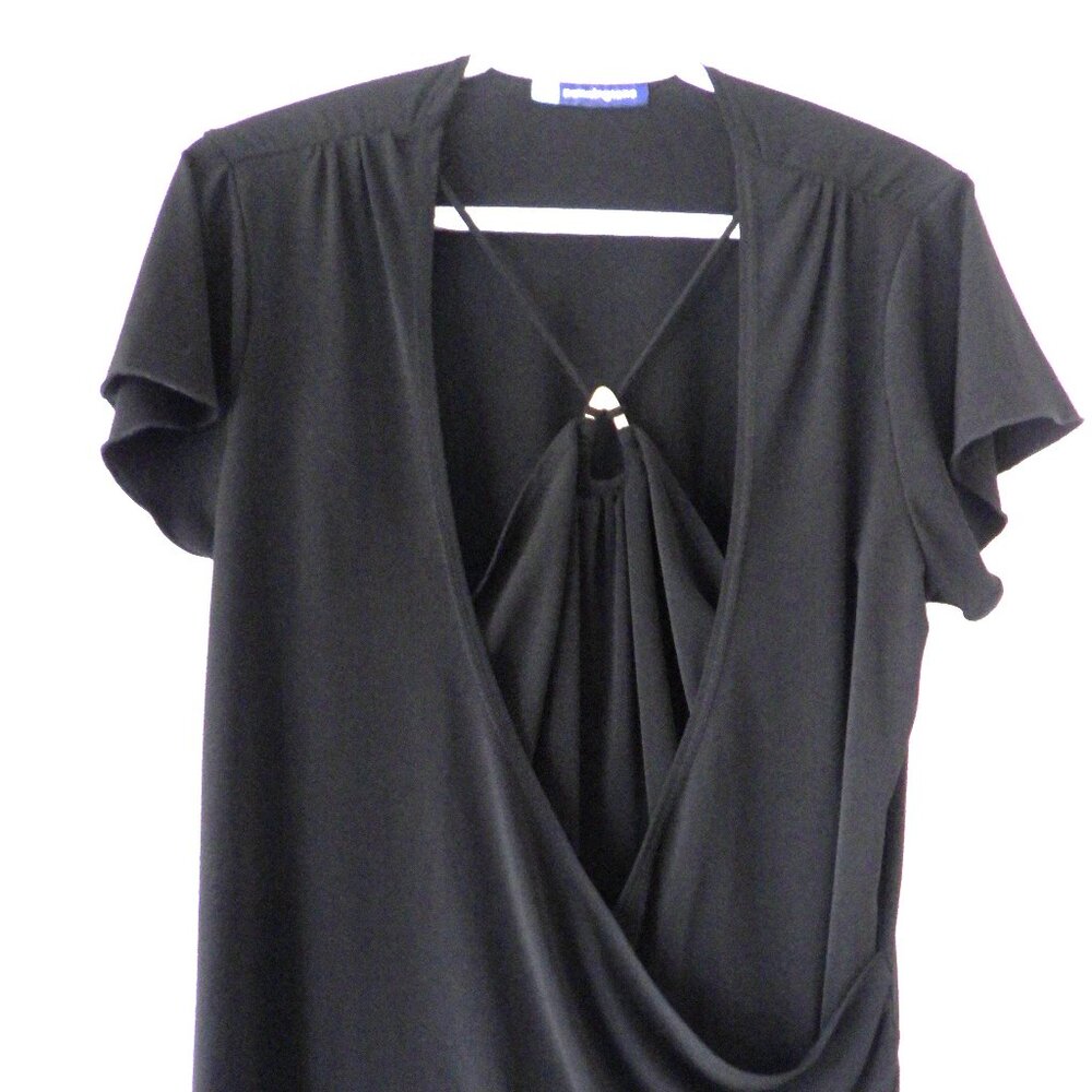 Penningtons Women's Cap Sleeve Top Black Size Large Ruching Office Romantic Chic